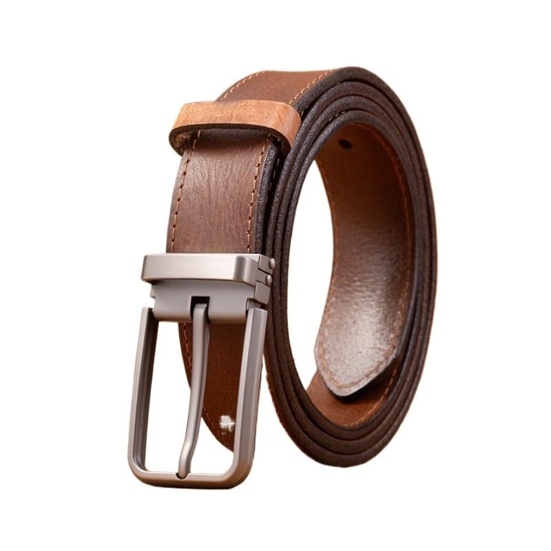 Vintage Mens Leather Belt Versatile Casual Needle Button
