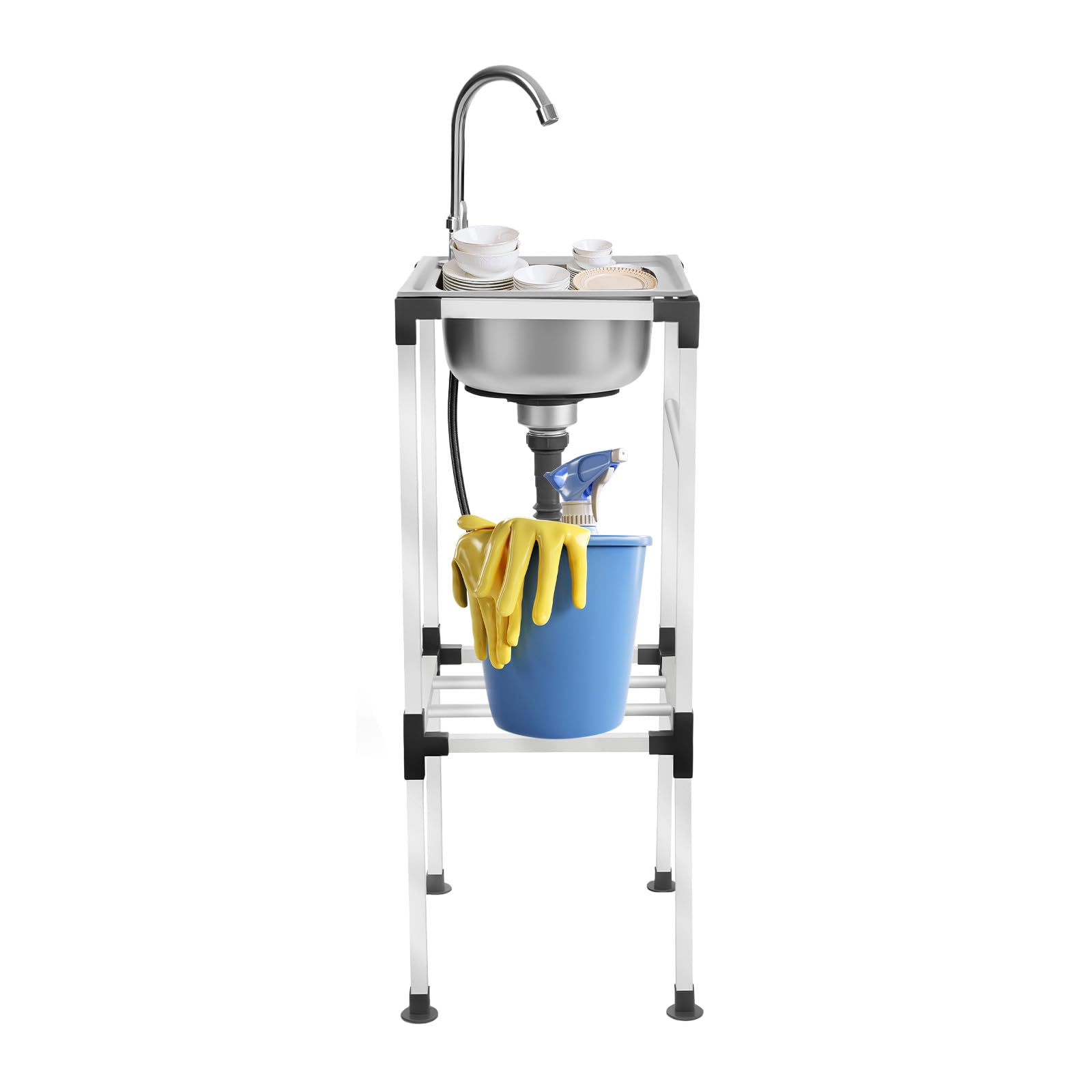 Lavello da incasso in acciaio inox, lavello da cucina commerciale con rubinetto per acqua fredda e tubo di scarico, set lavello, lavello mobile in acciaio inox, lavello da campeggio per