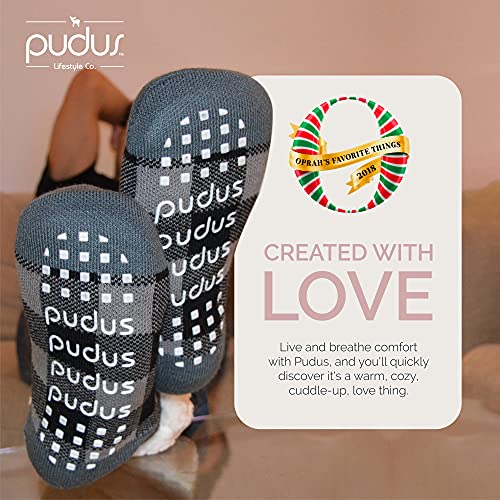 Image of Pudus Cozy Winter Slipper Socks Women & Men w Non-Slip Grippers Faux Fur Sherpa