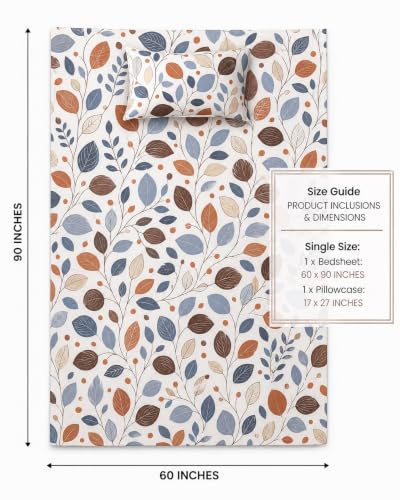 Image of VAS COLLECTIONS 240 TC Premium Cotton Single Bedsheet, Soft Breathable Comfortable Floral Printed Bed Sheet, Elegant Durable Bedding for Bedroom, Easy Care Single Bed Cover,60 x 90 Inches - Pale Sand