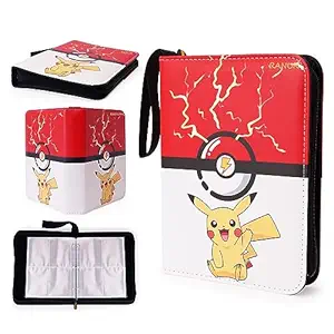 RANUR 4-Pocket Pokemon Card Binder, 400 Pockets, Removable Sleeves, Stylish & Durable Holder for Trading Card Collection, Pokemon Card Holder & Album (POKEBALL+PIKACHU)