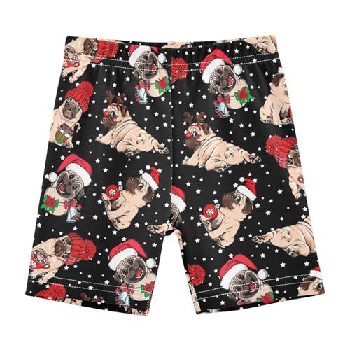 JHKKU Girls Christmas Pug Shorts Cotton Cartwheel Bike Kids Biker Under Dress Dance Short Girl Clothes 8Y