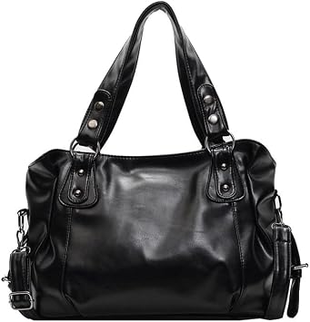 Damen Hobo Handtasche Schultertasche PU-Leder Schwarz