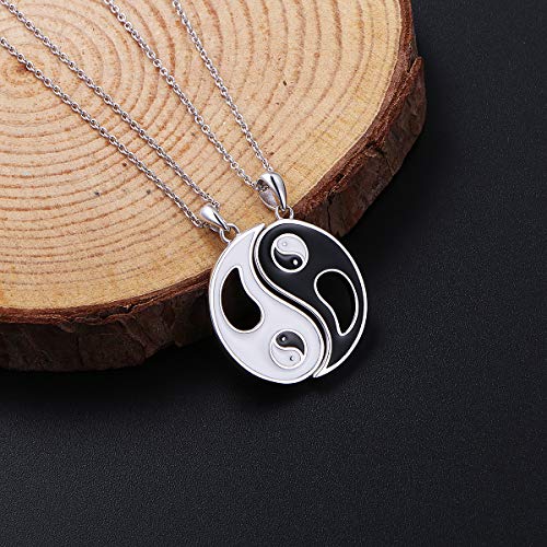 S925 Sterling Silver Yin Yang Matching Best Friend Couples Friendship Pendant Necklaces Gifts for 2 Women Men Teen BFF Set Jewelry