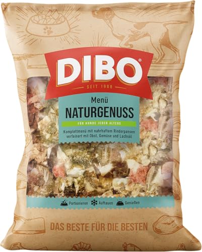 DIBO Menü Naturgenuss 6kg (3X 2000g)- Tiefgefrorenes Barf- Komplettmenü für Hunde- Rind & Pansen, Getreidefrei mit Lachsöl & Gemüse- Alleinfuttermittel für Sensible Hunde & Allergiker
