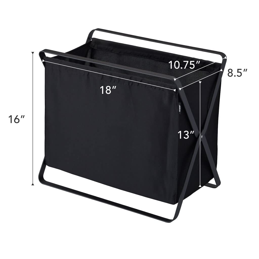 Yamazaki 3545 TOWER Storage Basket, black, Steel/Polyester/Polypropylene, 46 x 29 x 40 cm