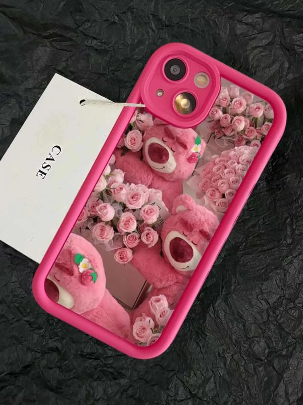 Image of COVERLY Rose Strawberry Teddy Back Case Cover for iPhone 12 Pro | Hot Hibiscus Flourish Cute Design | Camera Protection | Soft TPU Silicone Fashion Aesthetic Cover for Girls & Women (Pink, Shockproof)