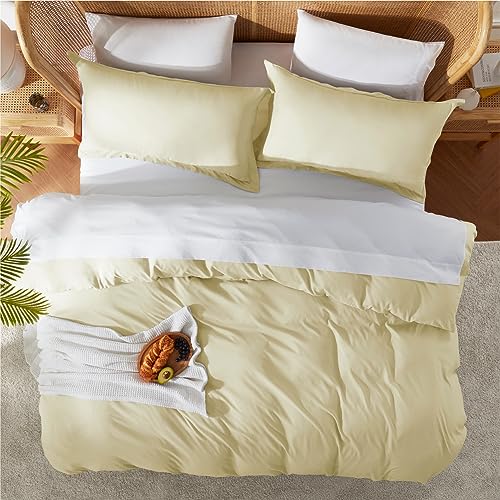 Nestl Queen Duvet Cover Set with Comforter Insert - Vanilla Yellow 4 Piece 90x90 Duvet Cover & 2 Pillow Shams with White Quilted Down Alternative Comforter, Ultra Soft, All Season