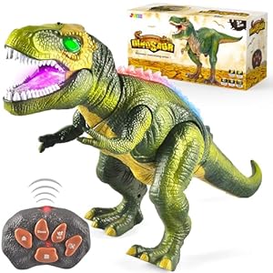 JOYIN Dinosaurio de Control Remoto Electric Mando a Distancia T-Rex Dinosaurio con luz y Rugido Realista Juguetes Niños 3 4 5 años