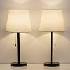 HAITRAL Bedside Table Lamps Set of 2 - Black and White Modern Desk Lamps for Bedroom, Dorm, Living Room, Office 20 inch H