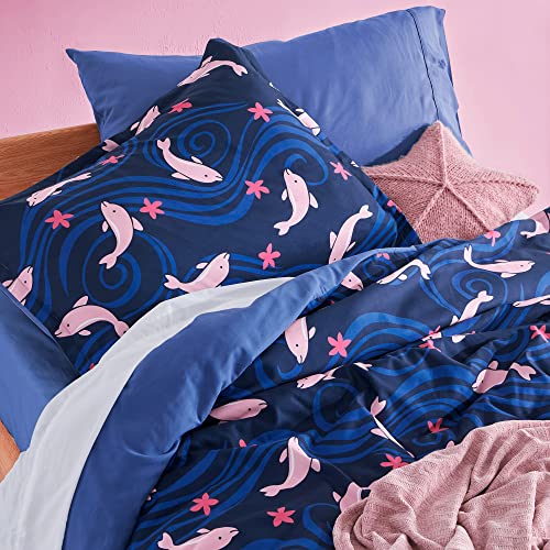SLEEP ZONE Kids Duvet Cover Set Queen Size 3 Pieces - Super Soft & Cute Comforter Cover with 2 Pillow Shams, Easy Care Zipper Closure (Navy Dolphin, Queen) - image 2