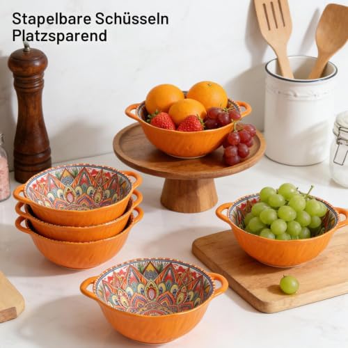 Foto von Suppenschüssel mit Henkel Suppenschalen mit Henkel Salatschüssel groß Salatschüssel Keramik Servierschüssel groß - Boho 1200-1500ml, 24x19,5x7cm - für Ramen, Suppe, Salat