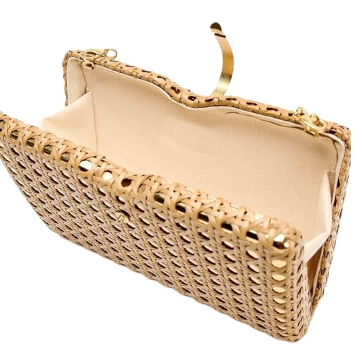 Image of Women Acrylic Rattan Clutch Purse Rattan Woven Evening Bag Wedding Party Purse Summer Beach Wicker Shoulder Handbag