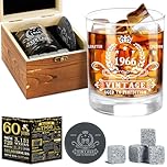 Amosking 60th Birthday Gifts for Men,Vintage 1966 Whiskey Glass Set,Wood Box & Whiskey Stones & 1966 Poster Anniversary Card & Coaster,Birthday Gifts Ideas for Him,Husband,Dad