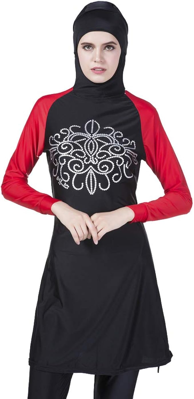 BaronHong Muslim Swimwear Set Women Modest Islamic Sequin Floral