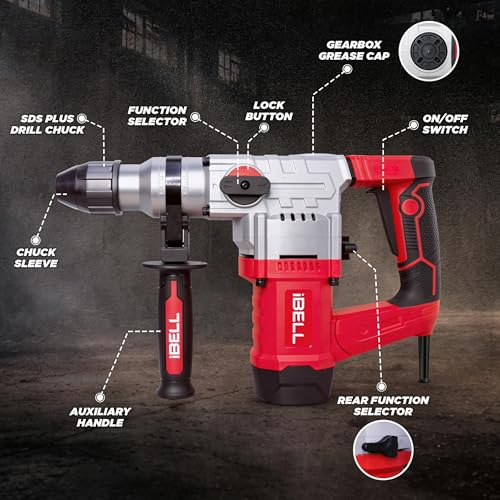 Image of IBELL IBL RH32-50 1500W Rotary Hammer Drill | 6J | SDS Plus 28mm Heavy Duty Concrete Drilling Machine | 950 RPM, 4500 BPM | 3 Mode Drill, Hammer & Chisel | Anti-Vibration | 4.9 kg - 6 Months Warranty