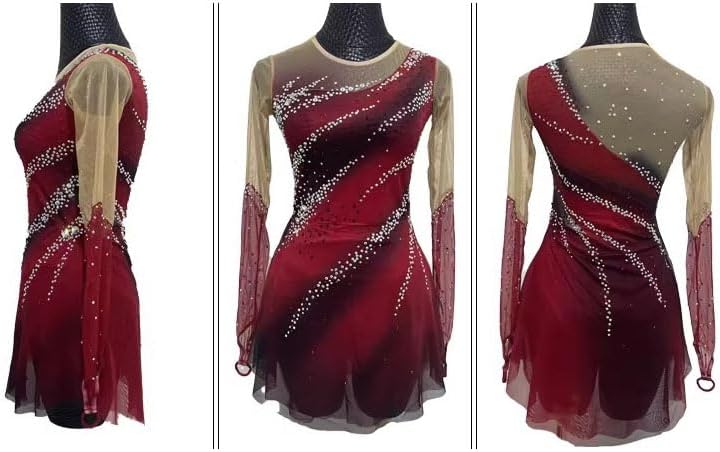 Girls' Figure Ice Skating Competition Dress Black Red Halo Dyeing Women's Ballet Costume Gymnastics Leotard Wear