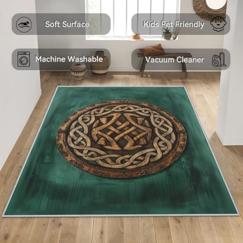 Tapis nordique antidérapant de salon vert 120x120 lavable facile - 7