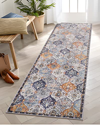 Lahome Moroccan Hallway Runner Rug - 2'5''X8' Ultra-Thin Vintage Washable Rug Runner Oriental Rug Non-Slip Kitchen Runner Indoor Throw Carpet For Entryway Bedroom Laundry Room(2'6''X8',Blue/Purple) #TOP4