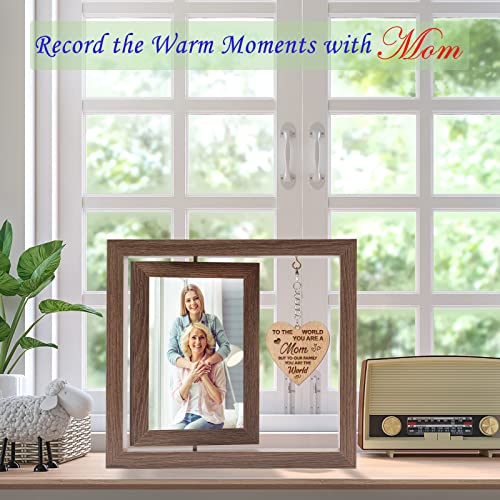 Hooweti Mom Gifts From Daughter Son, Mom Picture Frames With Warm Heart Pendant Gifts For Mom Mother-In-Law New Mom, Mom Birthday Gifts Rotating Picture Frames 4X6(Walnut) #TOP2
