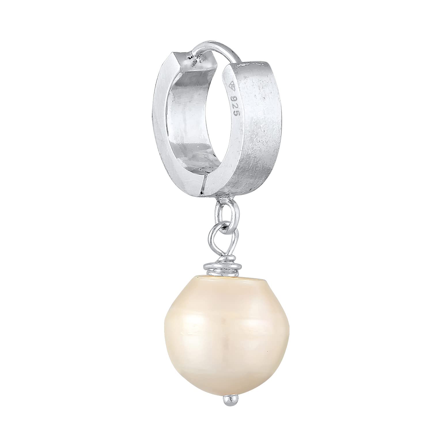 Kuzzoi Herren-Ohrring Creole mit Perle, Single Scharnier Creole (13mm) rund, Ohrring für Männer mit Süßwasserperle, 1 Stück Creolen Ohrhänger aus 925 Sterling Silber, Herren Perlen Accessoire
