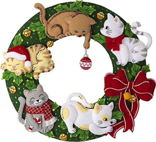 Bucilla, Holiday Housecats Felt Applique Wreath Making Kit, Perfect For Diy Needlepoint Arts And Crafts, 89490E #TOP4