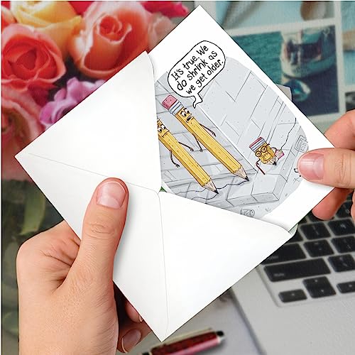 NobleWorks - 1 Funny Greeting Card for Birthdays - Funny Cartoons and Comics, Bday Celebration Notecard - Pencil Shrinkage C7288BDG