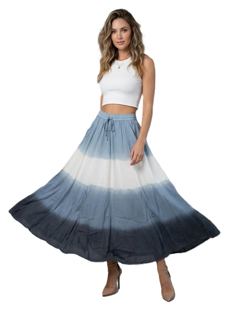 tnq Women's Rayon Denimlook Maxi Skirt, Elastic Waist A-Line Ankle Length, Women Ethnic & Western Long Flared Skirt-picture-45