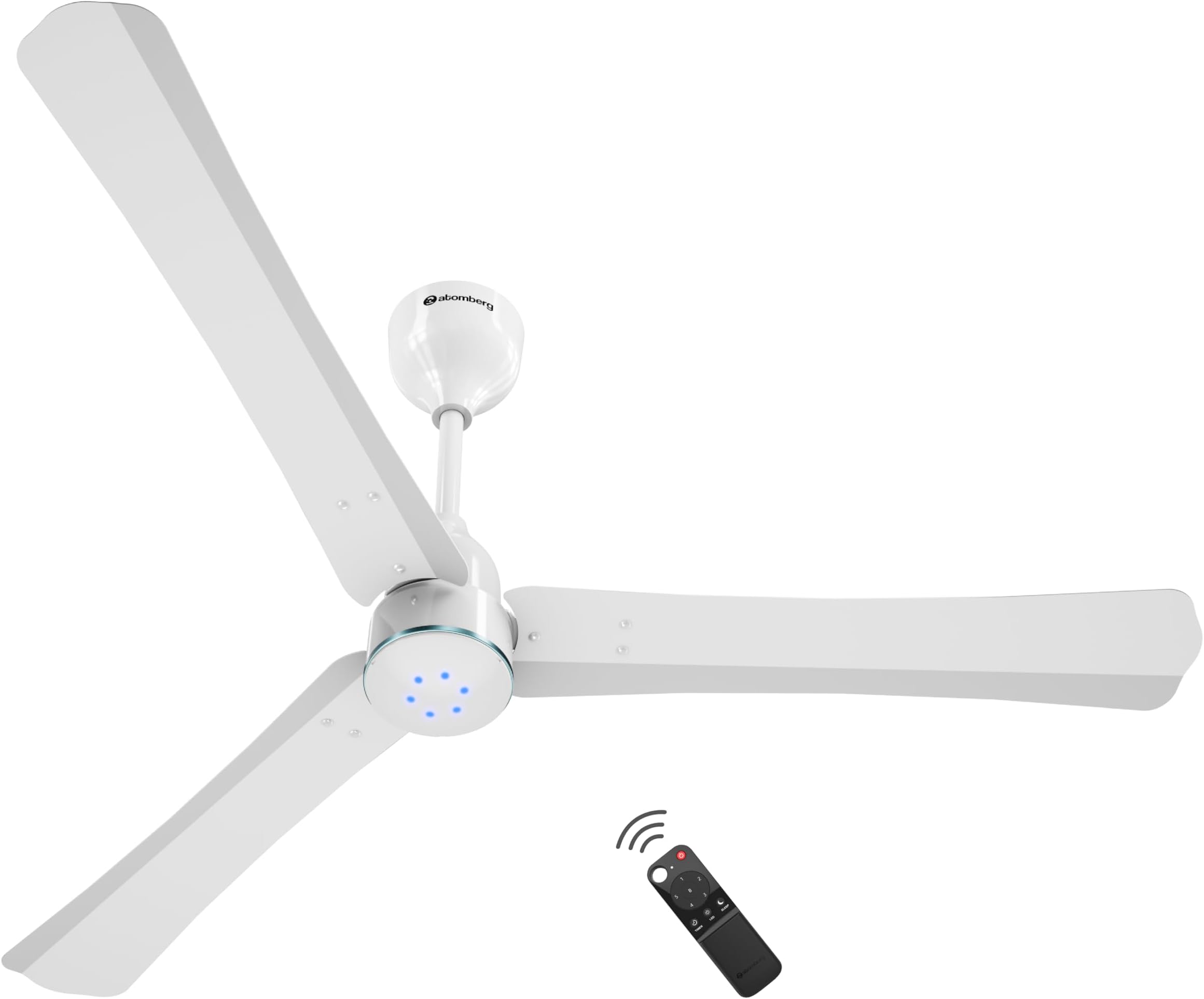 atomberg Renesa Halo Smart Alexa Enabled 1200mm BLDC Ceiling Fan with Remote | BEE 5 star | High Air Delivery | Low noise | LED Speed Indicator | Sleek Design | | 3 Year Warranty | White & Blue Ring