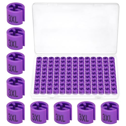Marcadores de ropa 3XL en color morado para perchas de alambre con caja de orden, 150 unidades