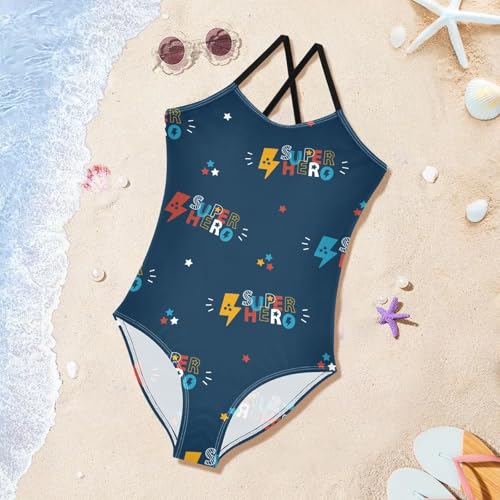 susiyo Girls One Piece Swimsuits Superhero Word Bathing Suit Quick Dry Beach Swimwear for Toddler Girl 3-10T4