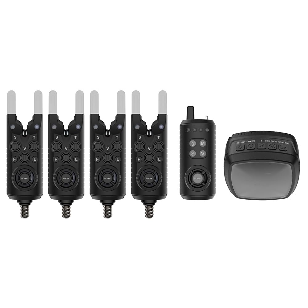 Sonik GIZMO2 Kit d'alarme 4+1 + lampe Bivvy – Détecteur de touche pour la pêche à la carpe – Détecteur de touche électronique pour la pêche à la carpe