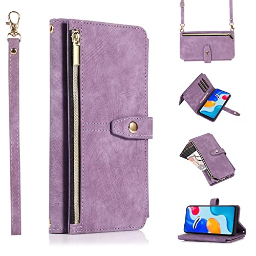ESONG Cover per iPhone 14 PLUS Custodia,Portafoglio a Libro in Pelle Flip Cover,Magnetica protezione Wallet Case,Antiurto in TPU con 9 Slot per Schede/Pratico Cordino/Supporto,Viola