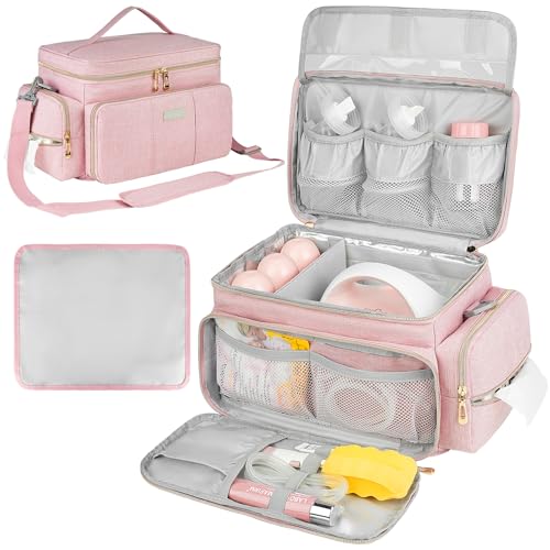 Image of Breast Pump Bag Compatible with Spectra S1 and S2 with Insulated Compartment,Breast Pump Storage Bag with Water Resistant Mat for Pumping Essentials,Pink,Bag Only