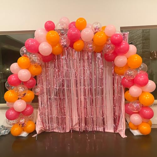 Image of Jobkoo Pink and Orange Balloons 12 Inch Sunset Coral Orange Hot Pink Tropical Balloon for Graduation Baby Shower Birthday Princess Summer Bachelorette Wedding Party Decorations