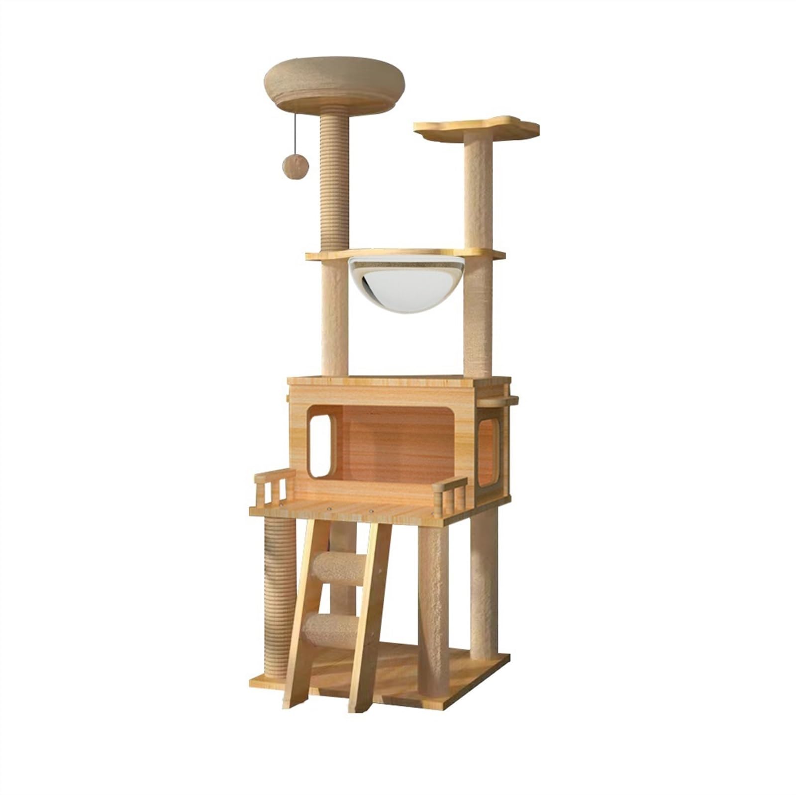 Arbre à chat design avec litière intégrée et support de saut en bois