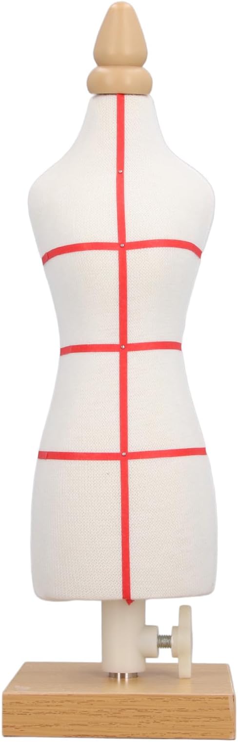 Luocute Doll Dress Form, Adjustable Clothes Sewing Mannequin Table Top Display Clothing Stand with Wooden Base, 12.2 Inch Female Dress Form for Sewing Pattern Making Teaching