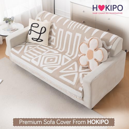 Image of HOKIPO Sofa Cover 3 Seater, 180x175 cm, Beige