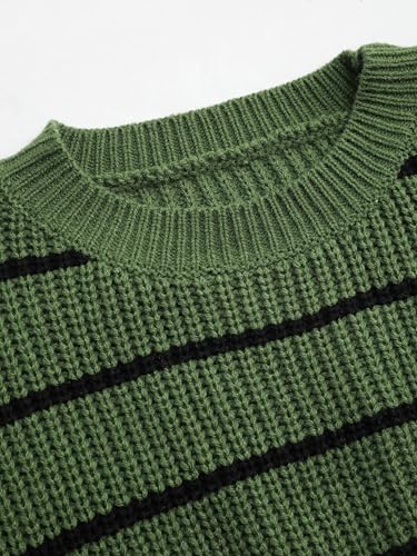 Image of CIDER Women's Cropped Striped Sweater Long Sleeve Crew Neck Trendy Pullover Tops