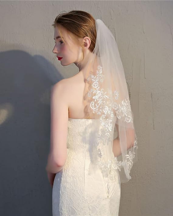 Voile De Mariée Perlé Avec Peigne - Tulle Blanc, Longueur 45 Cm, Parfait Pour Mariage Ou Séance Photo