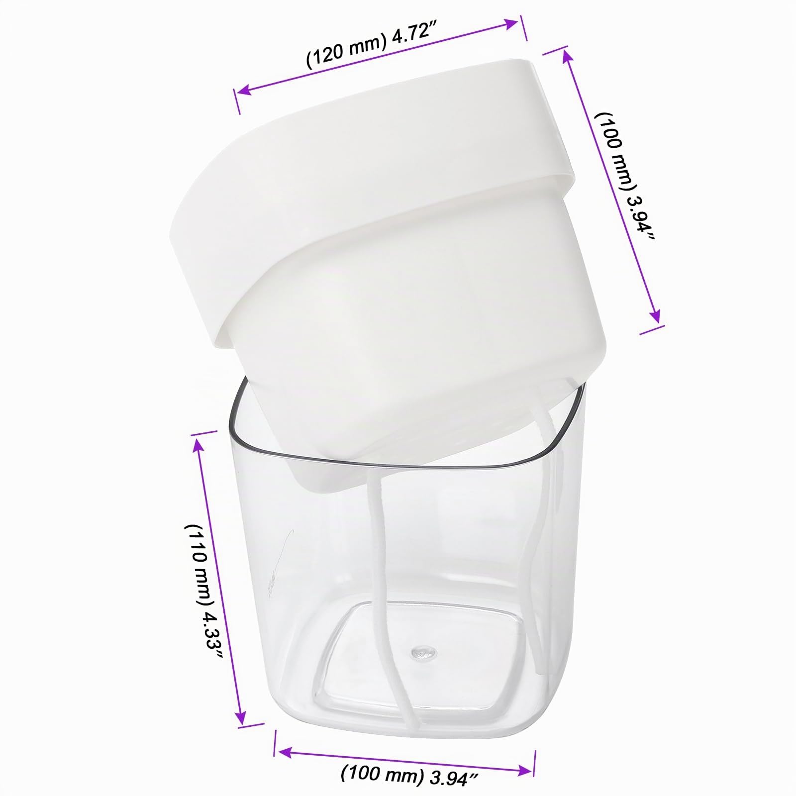 8 Vasi Autoirriganti per Erbe Aromatiche e Piante da Interno, Doppio Strato con Riserva d'Acqua, Rettangolare, 12 x 10 x 11 cm, Plastica, Bianco