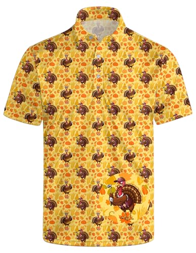 Thanksgiving Golf Polo Shirts for Men Moisture Wicking Quick Dry Mens Turkey Golf Shirts 4-Way Stretch Polo Short Sleeve