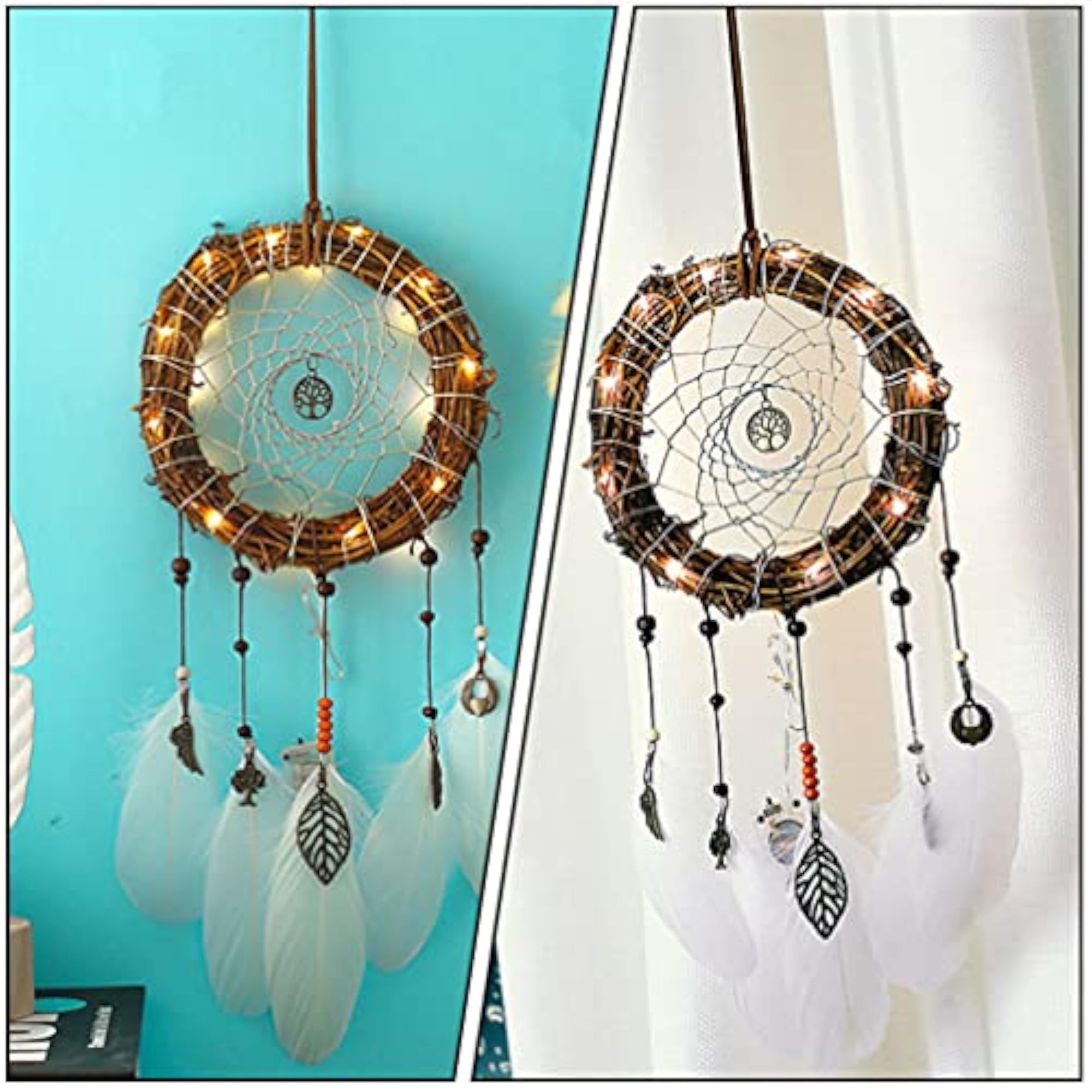 Dream Catcher with LED Lights Handmade Feather Wall Hanging