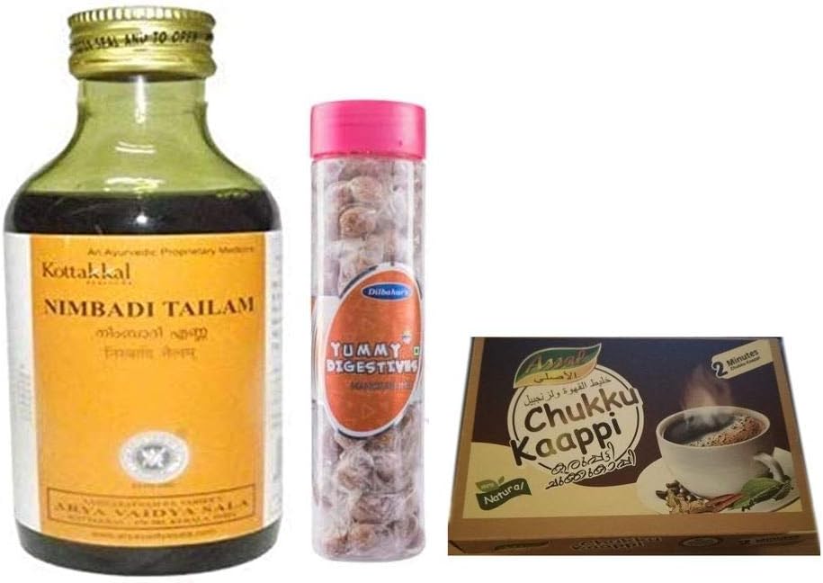 Kotakalaarya VadyaSaala tailam 200ml x 5 bottles, With Free Dilbahars Yummy Digestives Manchali Imli 800gm & Assal Dry Sukku Kaapi Powder - 500g