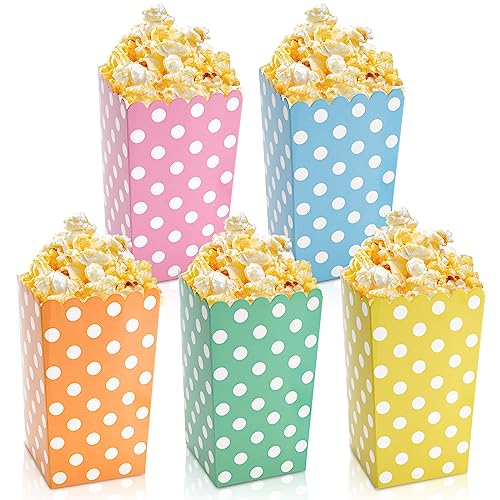 Whaline 30 Pack Polka Dots Popcorn Treat Boxes 5 Pastel Color Paper Candy Favor Boxes Cardboard Candy Containers for Birthday Bridal Baby Shower Party Favor Movie Night Supplies Decor, 3.5 x 6 Inch
