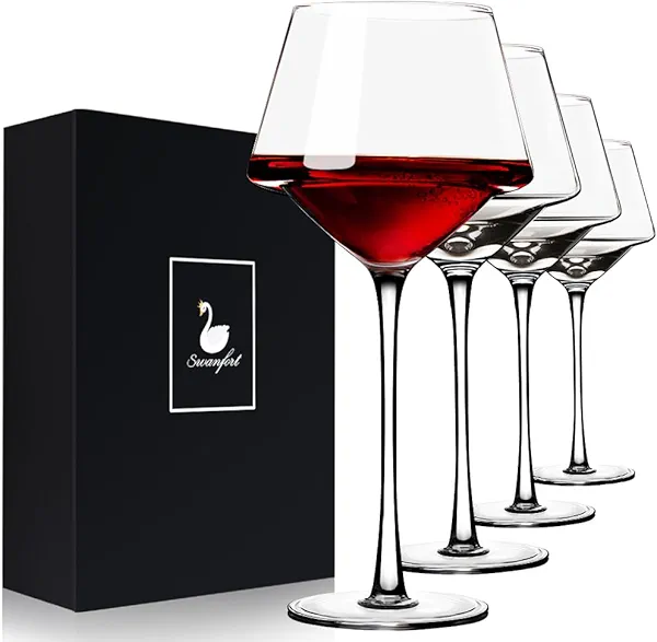 Swanfort Red Wine Glasses Set of 4, 15oz Elegant Long Stem Wine Glasses in Gift Box, Premium Glassware for Wedding, Anniversary, Birthday Gifts