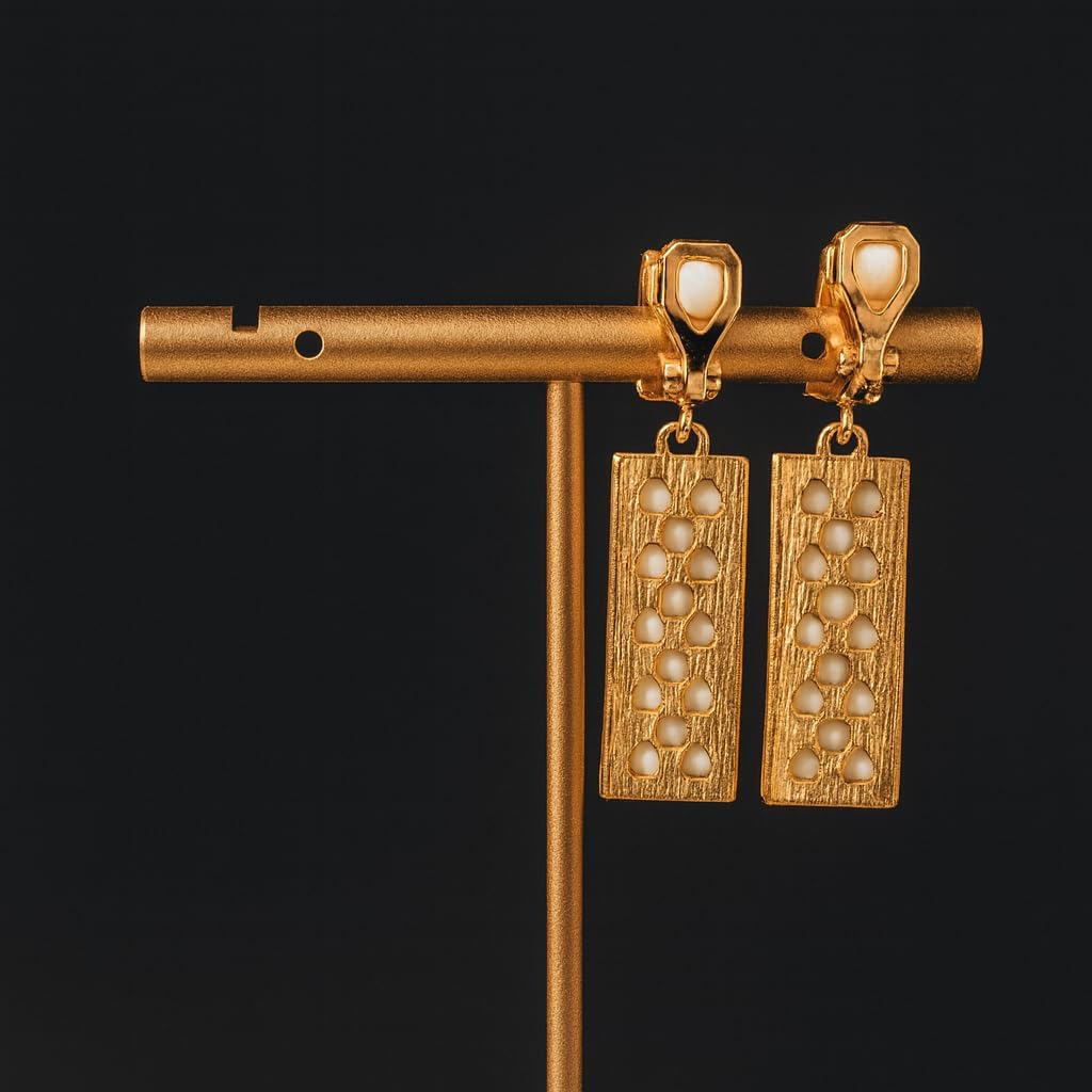 Rectangle Geometric Clip On Earrings For Women,Gold Plated Resin Non Pierced Ear Clips Drop Dangle Earrings Hypoallergenic Non Pierced Earrings for Sensitive Ears - Image 8