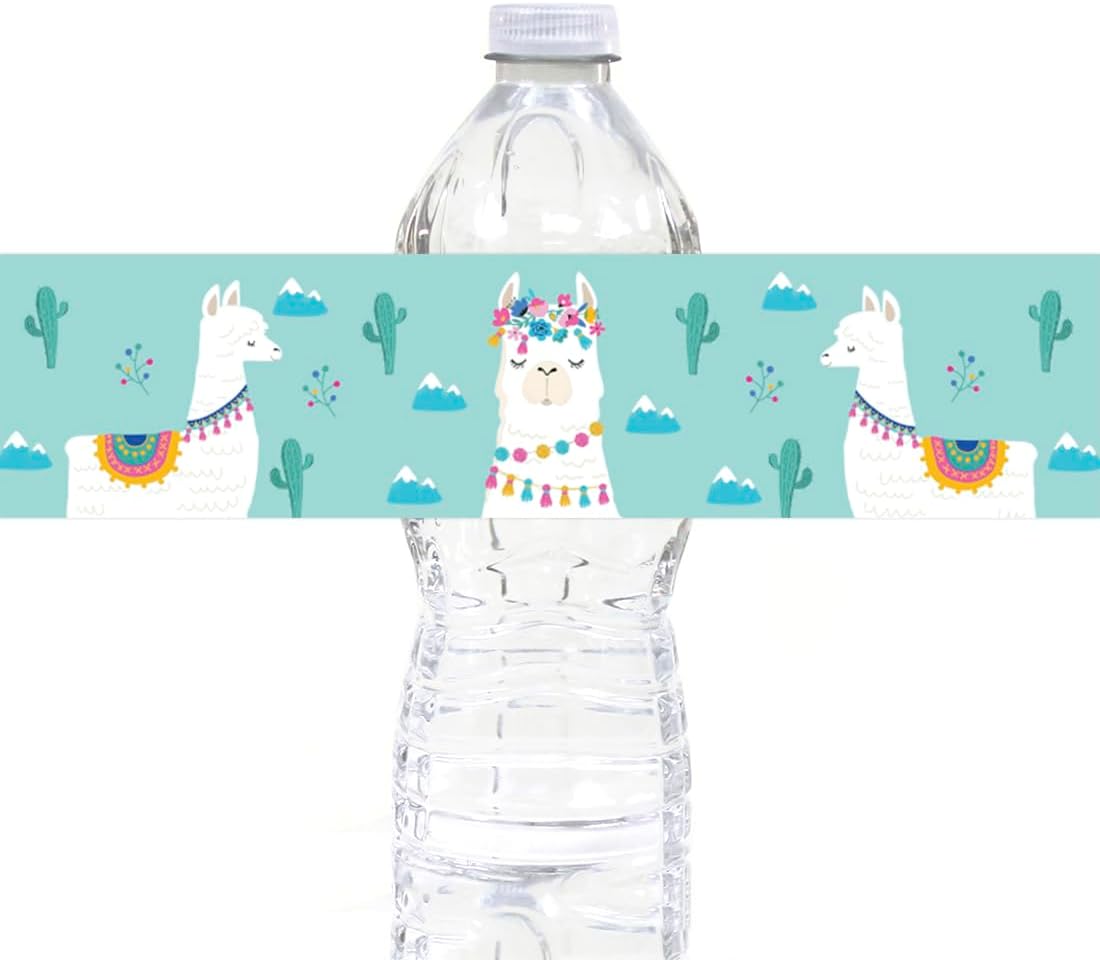 Andaz Press Llama and Cactus Baby Shower Party, Water Bottle Labels, Graphics Only, 20-Pack, Llama Alpaca Bohemian Themed Decor