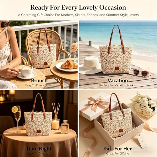 Bolso Vintage de Encaje y Hombro, Tote Boho Elegante miniatura 7