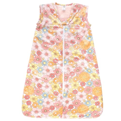 Hudson Baby Unisex Baby Plush Faux Fur Sleeping Bag, Wearable Blanket, Peace Love Flowers, 0-6 Months